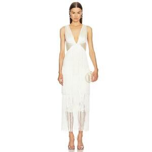 Michael Costello X Revolve Skylar Fringe Maxi Dress Ivory Size XL